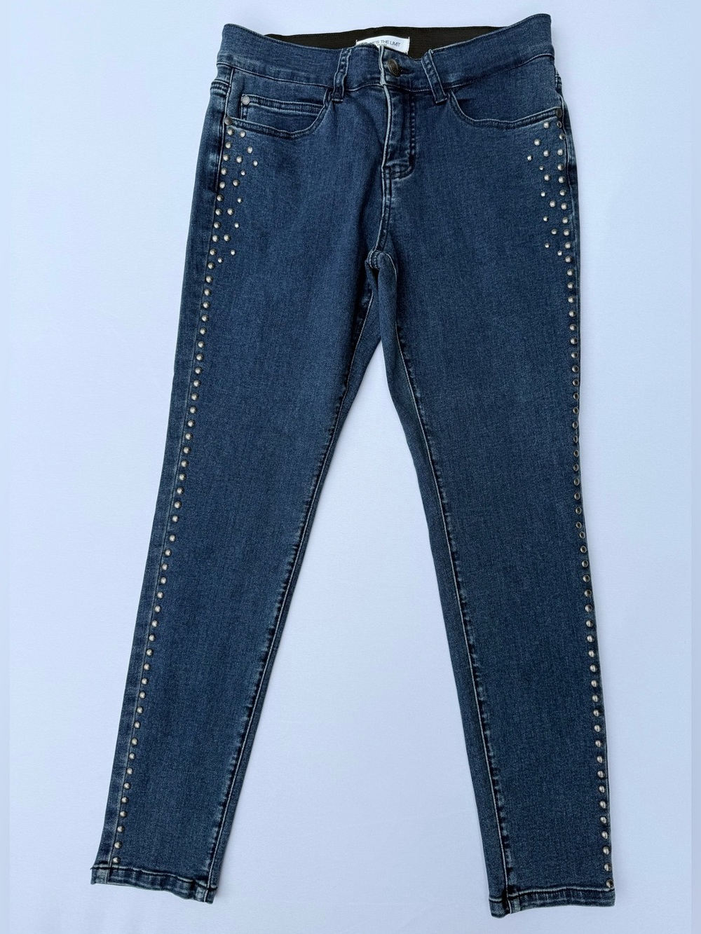 Skye's the Limit Studded Skinny Jeans, Navy Stretch Denim, Pull-On, 8 Petite